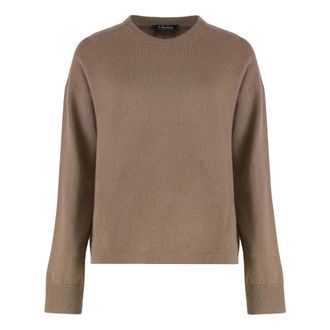 Max Mara Boxy-fit Trui van Wol en Kasjmier - Dames - Ronde hals truien - Bruin - M - Wol - Truien & Vesten