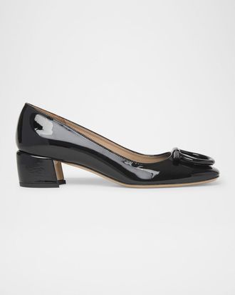 Ferragamo Mara Patent Gancini Block-Heel Pumps