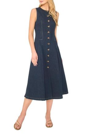 Ted Baker Mia Pleated Denim Button-Up Midi Dress in Estate Blue at Nordstrom, Size 14