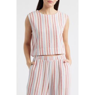 Cloth & Stone Boxy Back Button Linen Blend Top in Tuscan Sunrise Stripe at Nordstrom, Size X-Large