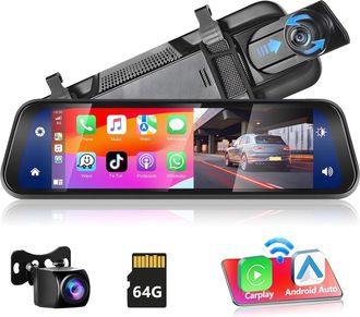 OEM C&aacute;mara De Salpicadero Hd Con Espejo Retrovisor, Compatible Con Apple Carplay Y Android Auto Inal&aacute;mbricos, Pantalla T&aacute;ctil Ips De 9,66 Pulgadas Y Resol