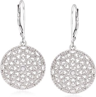 Ross-Simons Diamond Floral Openwork Circle Drop Earrings in Sterling Silver