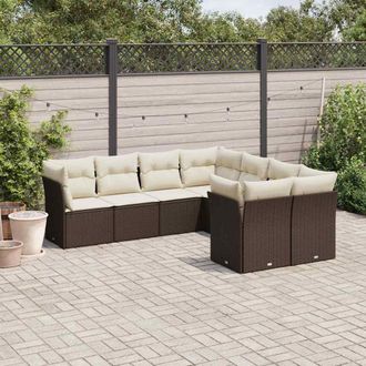 vidaXL Set Sof&aacute;s De Jard&iacute;n 8 Piezas Y Cojines Rat&aacute;n Sint&eacute;tico Marr&oacute;n Vidaxl