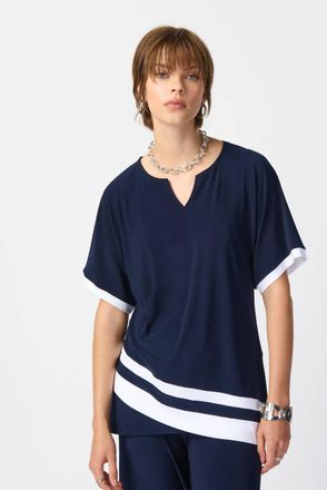 Joseph Ribkoff Casual Striped V-Neck Pullover In Midnight Vanilla