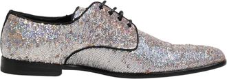 Dolce & Gabbana Silver Sequined Lace Up Men Derby Dress Mens Shoes