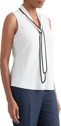 Kasper Tie Neck Sleeveless Shell in Vanilla Ice/black at Nordstrom, Size X-Small