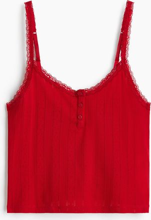 H&M Baumwolltop mit Pointellemuster - Red