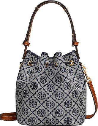 Tory Burch Womens Bucket Bag T-Monogram Blue Shoulder
