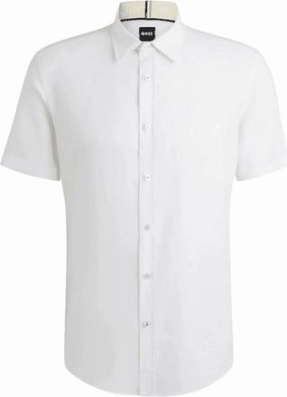 HUGO BOSS Mens C-Roan Linen Slim Fit White Shirt - Size: 40/Regular