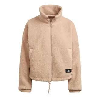 adidas (WMNS) adidas Wip Shp Trcltp Logo Embroidered Lambs Wool Stand Collar Jacket Apricot Color H24177