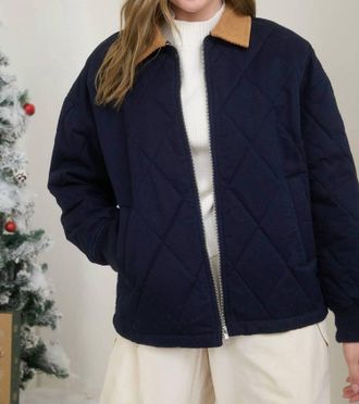 Blu Pepper Corduroy Collar Barn Jacket In Navy