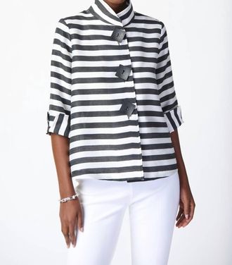 Joseph Ribkoff Square Button Striped Jacket In Black White