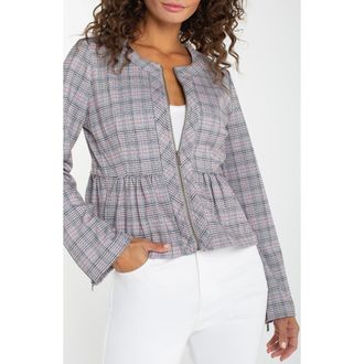 Liverpool L.A. Plaid Peplum Zip Jacket in Grey/Blush Plaid at Nordstrom, Size X-Large P