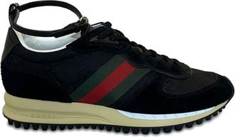 Gucci Schoenen, Dames, Veelkleurig, 40 EU, Leer, Zwarte Sneakers met Webdetail