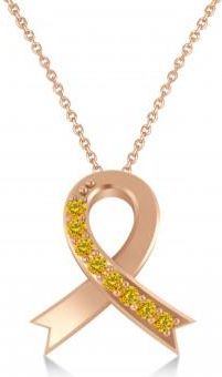 Allurez Yellow Sapphire Ribbon Awareness Charm Pendant Necklace 14K Rose Gold (0.13ct)