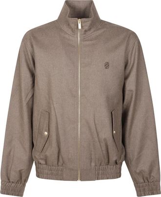 Dr&ocirc;le de Monsieur Geborduurde Flanellen Track Jacket - Heren - Bomber jackets - Bruin - S - Wol - Jassen