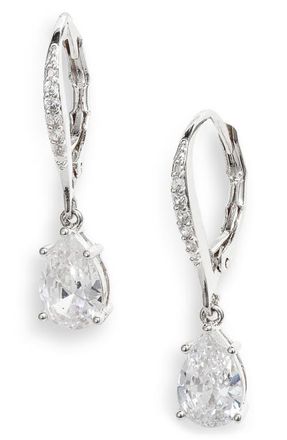 Nordstrom Pear Cubic Zirconia Drop Earrings in Clear- Silver at Nordstrom