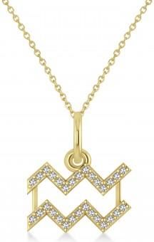 Allurez Aquarius Zodiac Diamond Pendant Necklace 14k Yellow Gold (0.15ct)