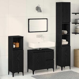 vidaXL Vidaxl - Juego De Muebles De Ba&ntilde;o Con Caj&oacute;n 3 Pcs Negro 30 X 30 X 180 Cm
