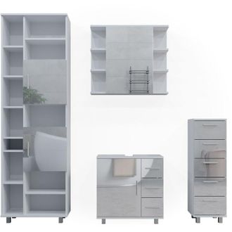 Vicco Set mobili bagno Ilias, Bianco lucido, 4 parti