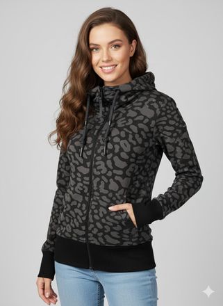 Ragwear Sweatjacke RAGWEAR RYLIE PRINT ZIP O, Damen, Gr. XXL, schwarz, Sweatware, Obermaterial: 65% Baumwolle, 35% Polyester, animal-print, bedruckt, gemuster