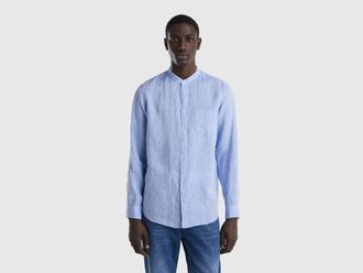 Benetton Langarmhemd, Herren, Gr. S, N-Gr, blau (hellblau), Web, Obermaterial: 100% Leinen, UNITED COLORS OF BENETTON, regular fit, Manschette, Hemden Langarmh