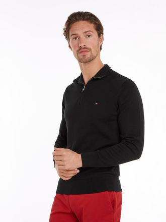 Tommy Hilfiger Troyer TOMMY HILFIGER PIMA ORG CTN CASHMERE ZIP MOCK, Herren, Gr. M (48/50), schwarz, Obermaterial: 95% Baumwolle, 5% Kaschmir, Rippstrickb&uuml;ndchen, Pu