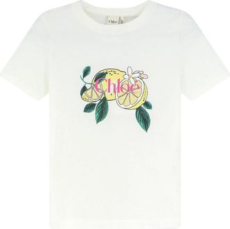 Chlo&eacute; Katoenen T-shirt met citroenprint - Dames - T-shirts - Wit - S - Katoen - Tops
