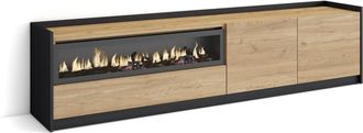 Skraut Home Skraut Home - Mueble Tv, Televisi&oacute;n, 207x37x50cm, Para Tv Hasta 80, Chimenea El&eacute;ctrica, Roble Y Negro