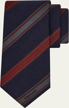 Ferragamo Mens Multi-Stripe Logo Silk Tie