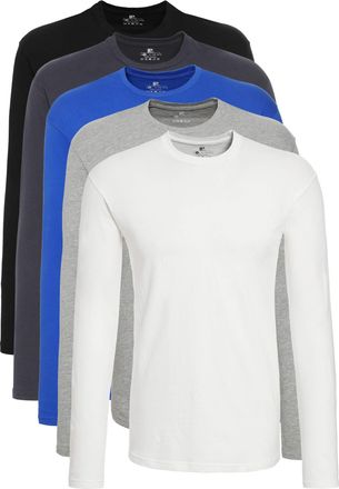 Lower East Basic Long Sleeve Shirt with Round Neck, Multicolour (Black/Olympia Blue/Red/ Light Grey/ White) XXL, Pack of 5