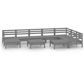vidaXL Juego De Muebles De Jard&iacute;n 10 Piezas Madera Maciza De Pino Gris Vidaxl