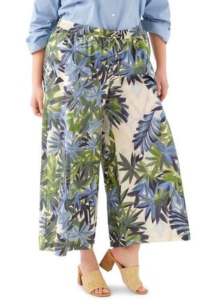 Karen Kane Frond Print Cotton Drawstring Wide Leg Pants at Nordstrom, Size 3 X
