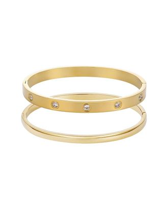 Adornia Adornia 18K Plated Stainless Steel Crystal Tarnish-Resistant Eternity & Plain Cuff Bracelet Set