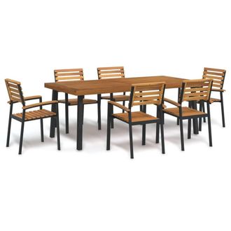 Berkfield Home 7 Piece Garden Dining Set Solid Wood Acacia & Metal in Brown