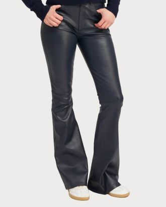 SPRWMN 5 Pocket Micro Flare Leather Pants In Black