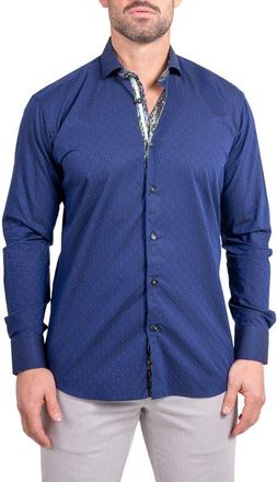 Maceoo Einstein Ascension0083 Blue Tonal Diamond Cotton Button-Up Shirt at Nordstrom, Size 2