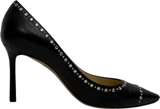 Jimmy Choo London Romy Embellished Pumps in Black Calf Leather