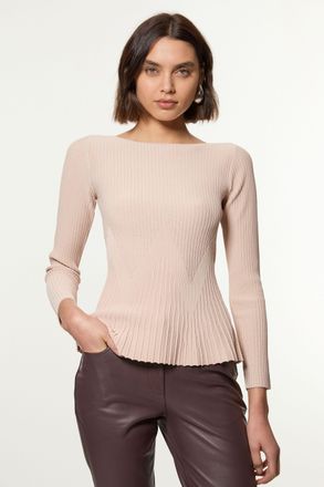 Karen Millen Womens Zig Zag Stitch Detail Peplum Knitted Top - Natural Viscose - Size X-Small