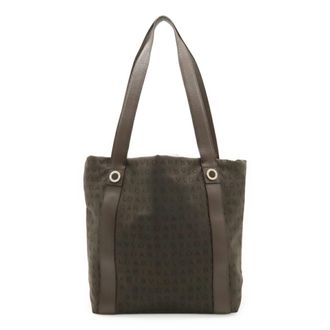 Bulgari Logomania Dark Brown Canvas Leather Handbag Shoulder Bag Tote Bag (Pre-Owned)