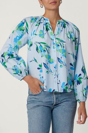 Shoshanna Seabreeze Print Poplin Mira Top in French Blue Multi at Nordstrom, Size X-Small