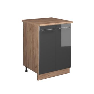 Vicco Mueble Bajo Para Fregadero Fame-line, Antracita Alto Brillo/roble Dorado, 60 Cm, Vicco