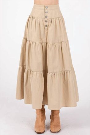 Calista Button Detailed Front Maxi Skirt In Beige