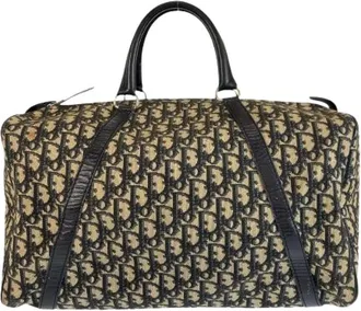 Dior Pre-owned Weekend Bags, female, Blue, Size: ONE SIZE Pre-owned Trotter Canvas Leather Boston Bag