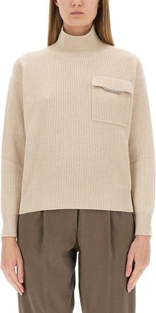 Brunello Cucinelli Beige Knitted Turtle Neck Sweater