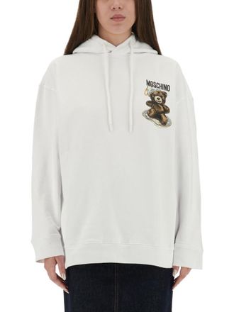 Moschino White Graphic Logo Hood Sweatshirt