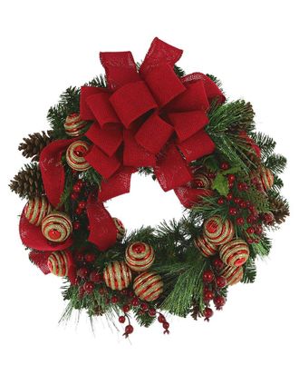 Creative Displays Inc. 24In Christmas Wreath With Large Velvet Bow & Ornaments