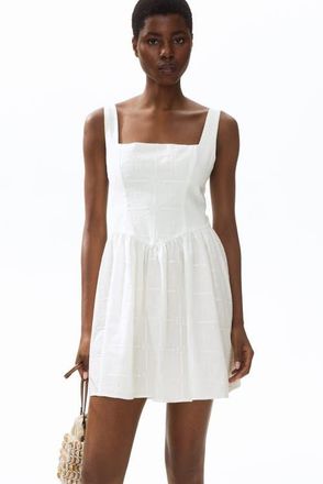 H&M Embroidered Flared-skirt Dress in White at Nordstrom, Size X-Small