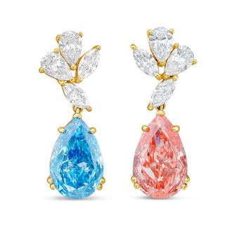 Diana M. Jewels 14kt Yellow Gold 15cts Lab Grown Blue & Pink Diamond Drop Earrings