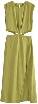 Generic Women Dress Summer Split Front Sleeveless High Waist Tunic Female Dresses-LM-L